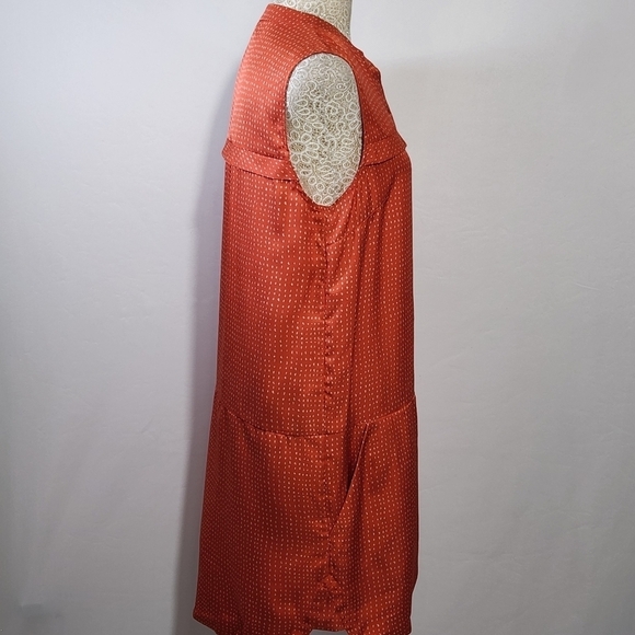 Fossil Women's 100% Silk Orange Ditzy Print Button Down Pockets Shift Dress SZ 4 - Picture 8 of 14